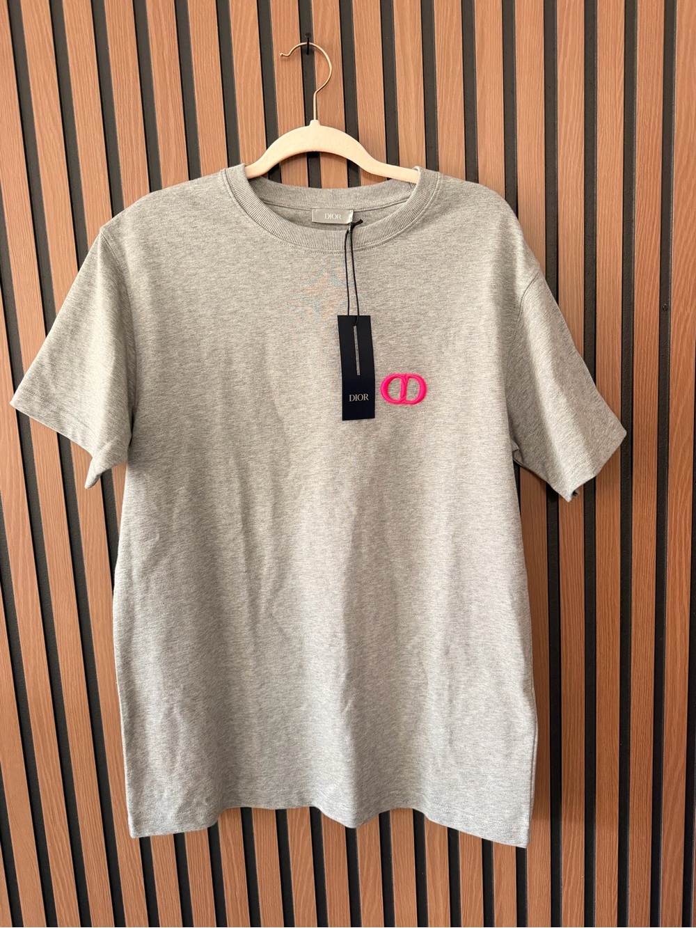 Dior Grey T-Shirt "CD Icon" Pink Logo Size S